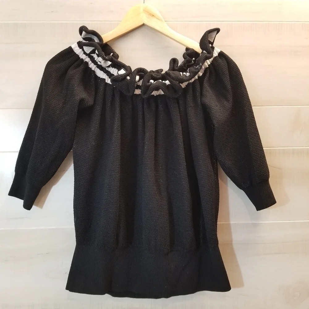 (M} 3.1 Phillip Lim VICTORIAN SPORT RUCHE OFF-THE-SHOULDER TOP IN BLACK - Picture 3 of 10